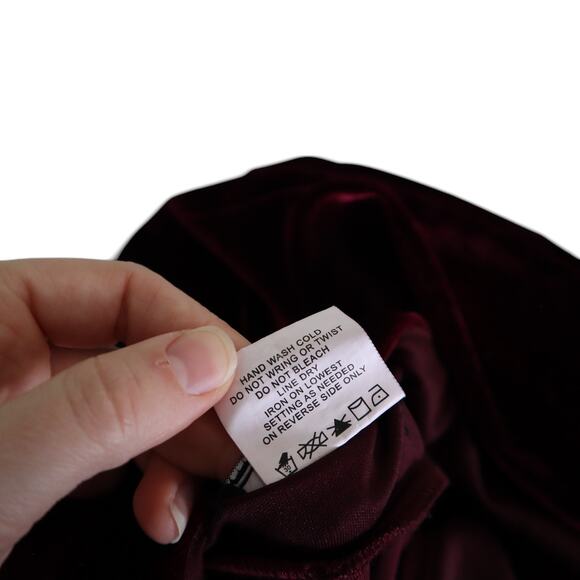 Rebecca B Womens Red Velvet Maxi Dress Size 12 Elegant Open Drape Back Leg Slit - Picture 10 of 13